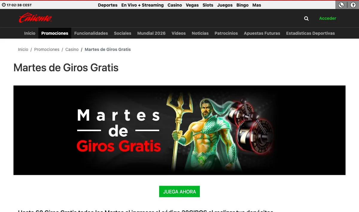 Official Martes de Giros Gratis promo page with the 20GIROS code terms